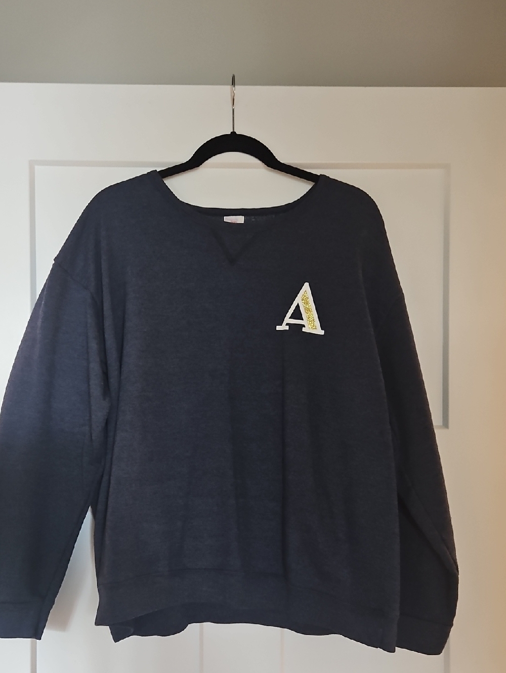 Women's Navy Crewneck Sweater with Embroidered 'A'